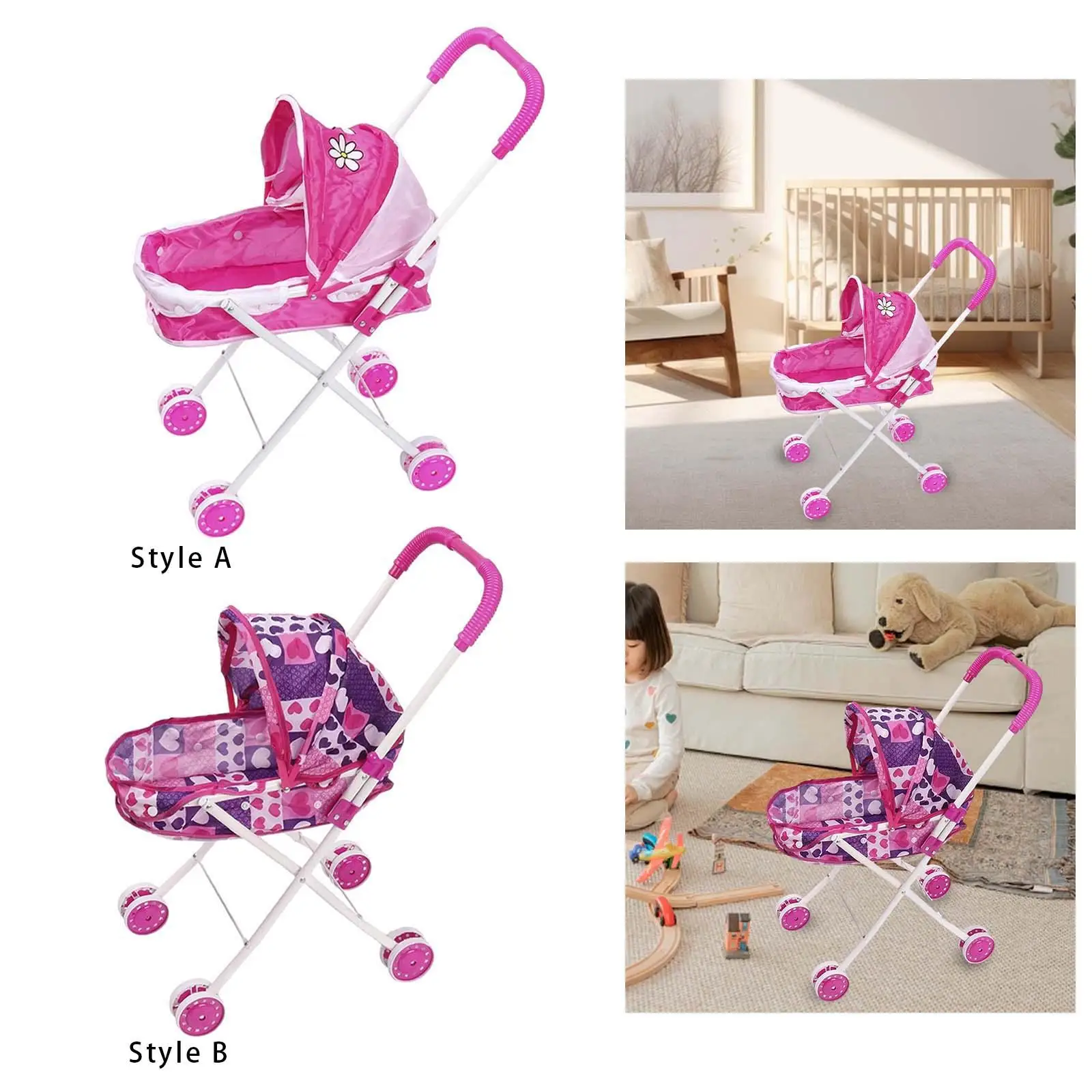Foldable Baby Doll Stroller Pretend Play Doll Carrier Miniature