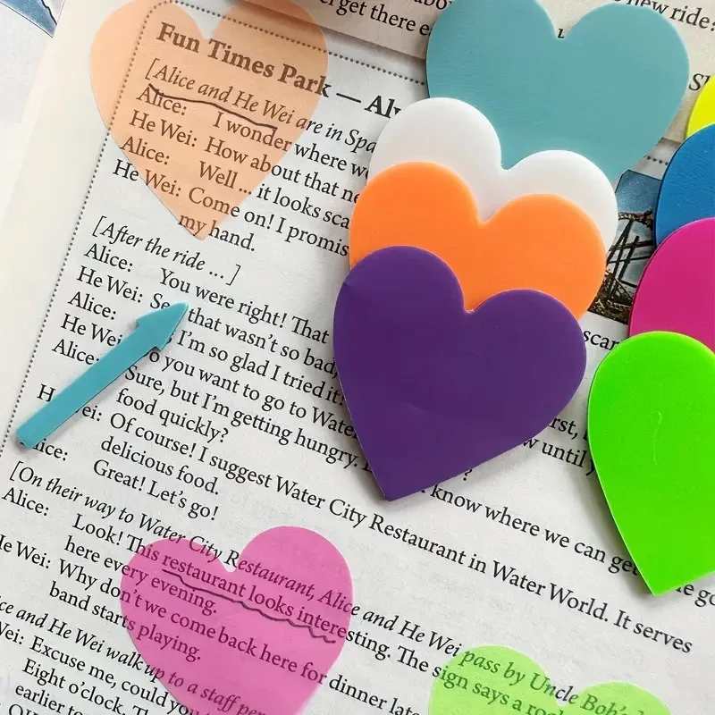 5pcs/100sheets Love-Embellished Transparent Sticky Notes - Adorable Clear Tabs for Bookmarks, Journaling & Organization - 4