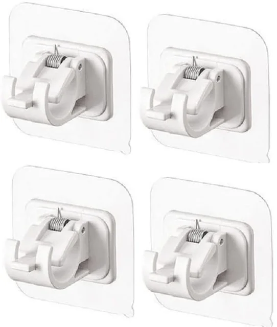 2/4pcs Self Adhesive Curtain Rod Bracket No Drill Drapery Hooks Holder Plastic Sticky Curtain Rod Hooks for Kitchen Bathroom 4pcs White