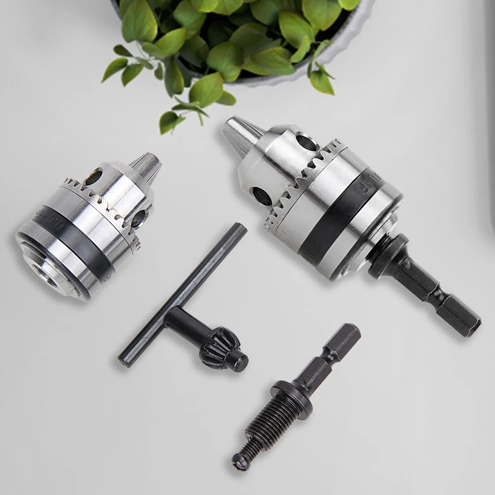 0.6-6mm Keyless Chuck with 1/4 Inch Hex Shank 3/8-24UNF Change Adapter Conversion Tool Metal Threaded Mount for Impact Driver