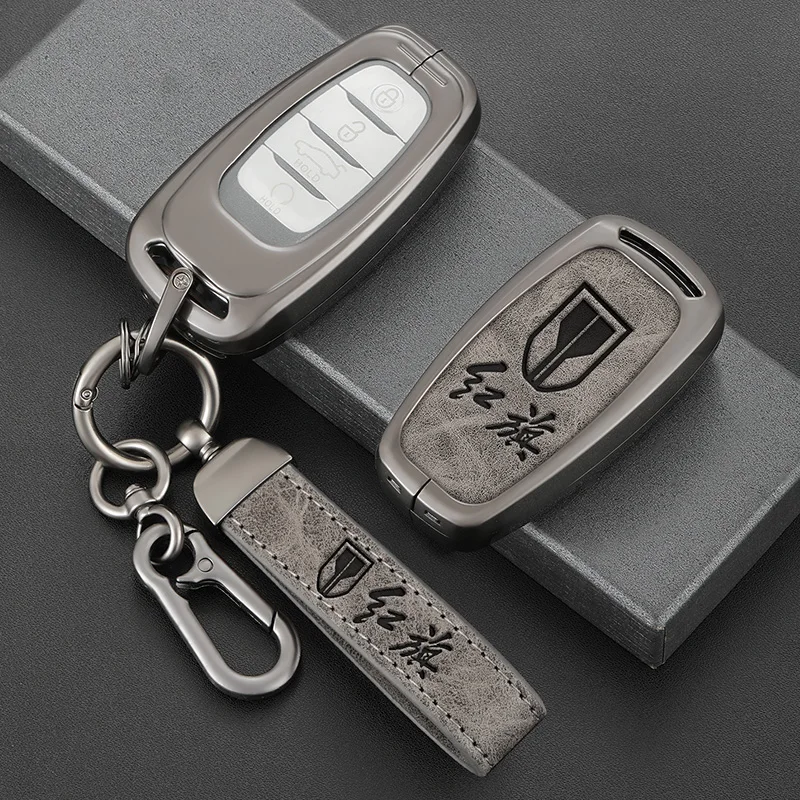 Custodia Protettiva Per Portachiavi In Lega Di Zinco + Pelle Per Auto Per Faw Hongqi H9 H5 Hs5 Hs7 Ehs9 2020-2021 Accessori