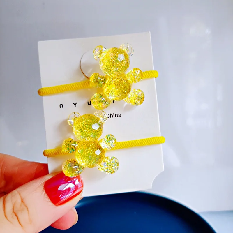 2PCS Nette Cartoon Glänzende Transparente Bär Kinder Elastische Haar Bands Kinder Haar Krawatten Mädchen Haar Zubehör Baby Kopfschmuck – Detail 13