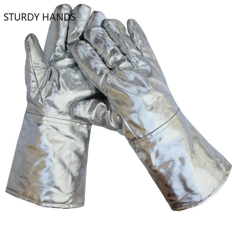 Thickening Aluminum Foil Gloves High Temperature Cowhide Gloves Heat Insulation Anti-radiation Work Kitchen Oven