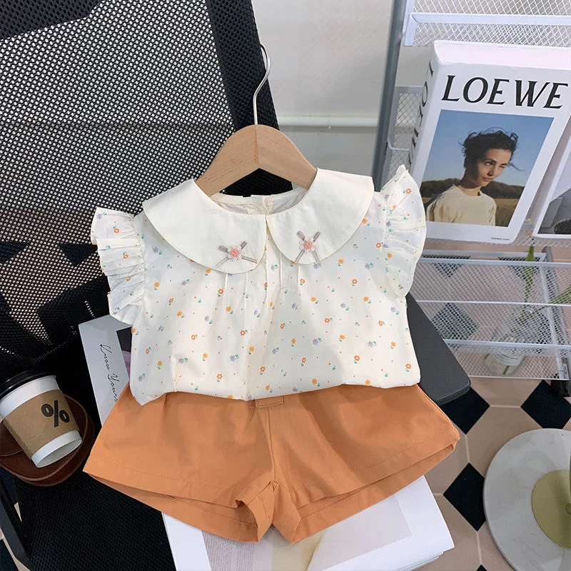 

Baby Girls Clothes Sets Toddler Girl Summer Sweet Princess Suits Kids Short Sleeve Floral Printed Top + Shorts 2pcs Outfits