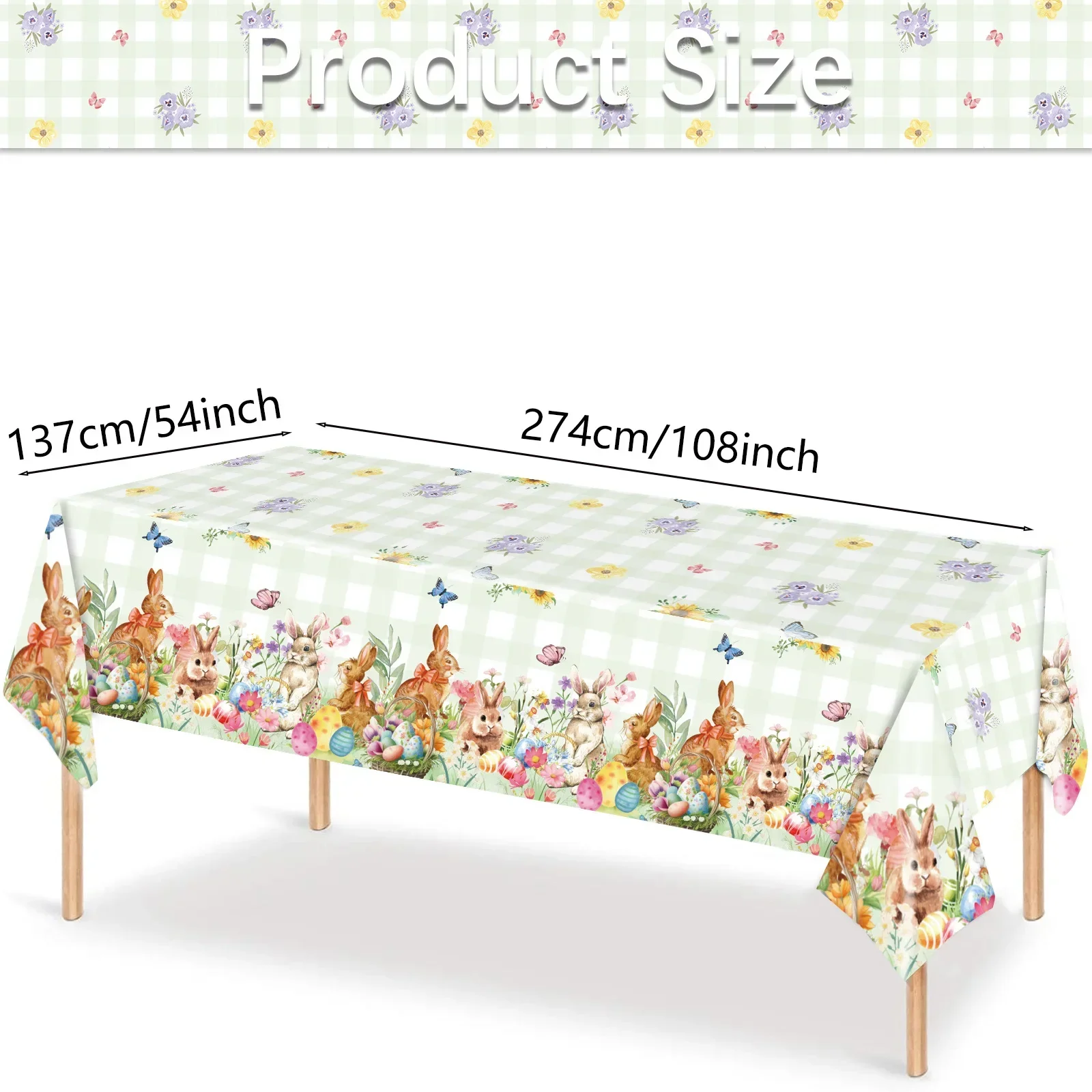 2025 New Year Easter Egg Bunny Theme Party Supplies Disposable PE Plastic Tablecloth Decoration Rectangular Tablecloths 5