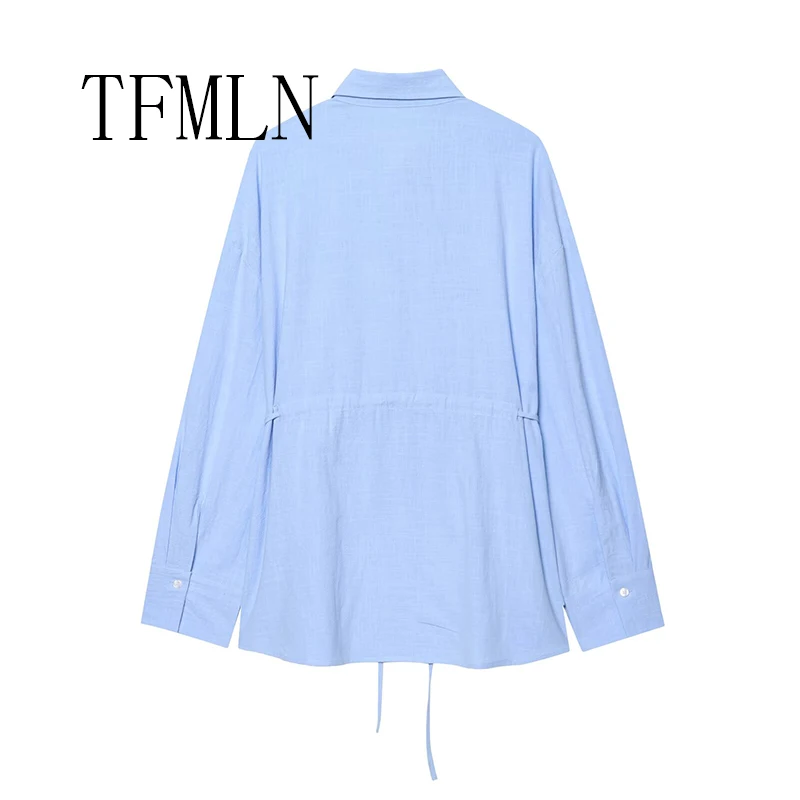 TFMLN Women Fashion Summer Loose Blouses Shirts Female Casual Long Sleeve Tops Shirts Single Breasted Oversized Tops