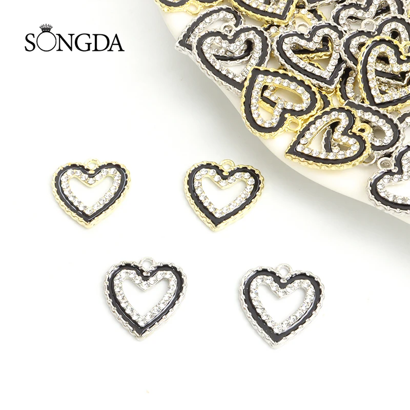 

10pcs Crystal Heart Charms for Jewelry Making Enamel Necklace Earrings Pendant Accessories DIY Handmade Supplies Craft Ornaments