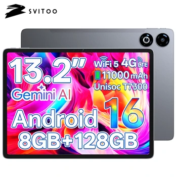 SVITOO Tablet 2026 Android 16 13 Inch 2240 x 1600 2K 90Hz Display Large Screen Unisoc T7300 Octa-Core Processor 8GB RAM Physical Memory 128GB ROM 1TB Expandable 11000mAh Battery 2.4GHz 5GHz WiFi 5 Bluetooth 5.0 GPS Widevine L1 20W Fast Charging With Case 1