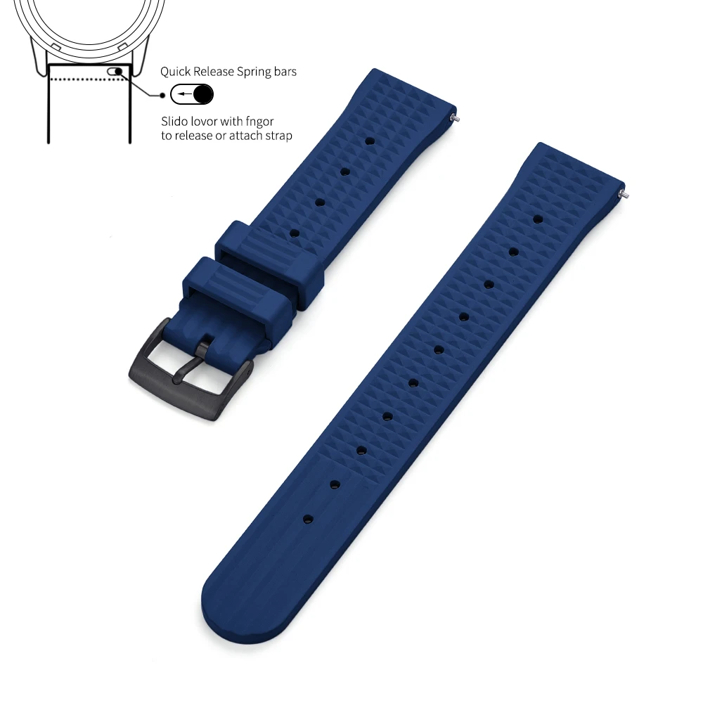 Premium Grade Waffle Design Quick Release Fluoro Rubber Watch Strap