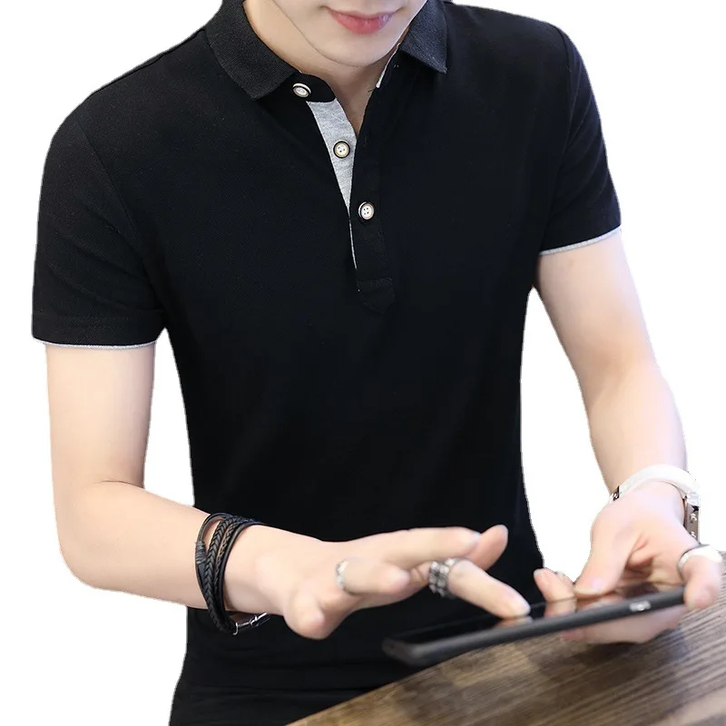 

Polo Shirt Men's Short-sleeved T-shirt Summer Bottoming Clothes Mens T Shirts Tops Casual Business Turn-down Patchwork Tees