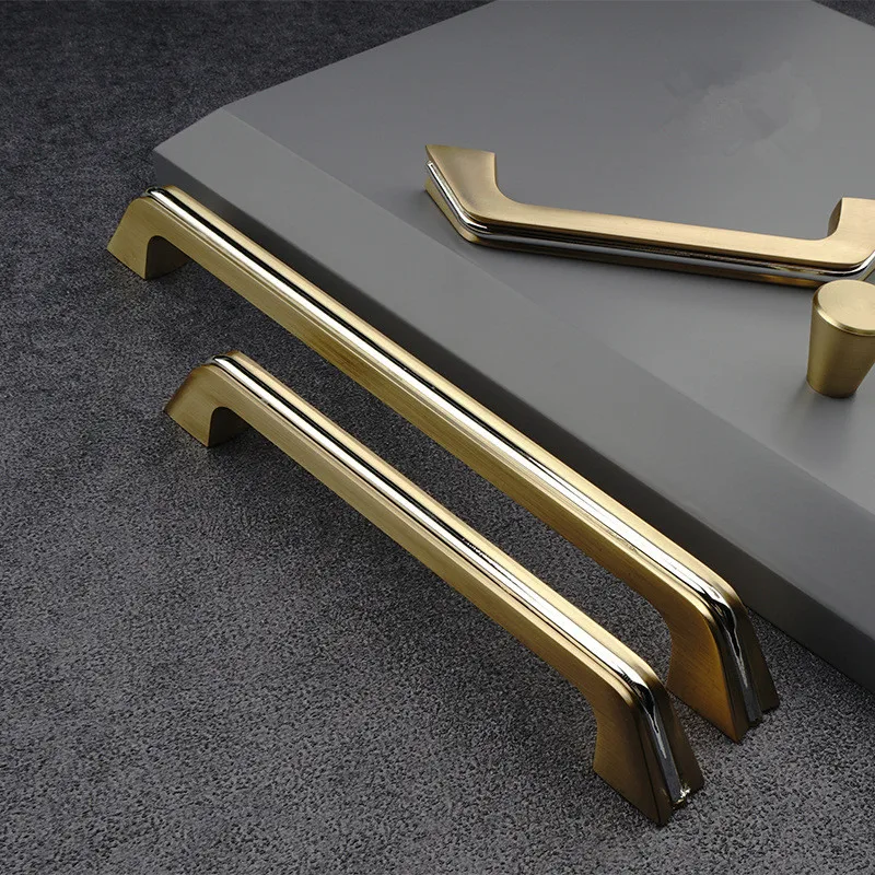 Gold Furniture Handles Aluminum Kitchen Pulls Wardrobe Cabinet Drawer Knobs Dresser Cupboard Hardware For Home