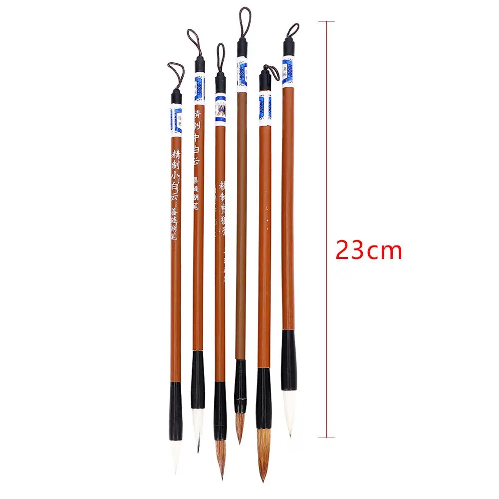 Writing Brushes Traditional Chinese White Clouds Bamboo Wolf's Hair Writing Brush for Calligraphy Painting Practice 6pcs