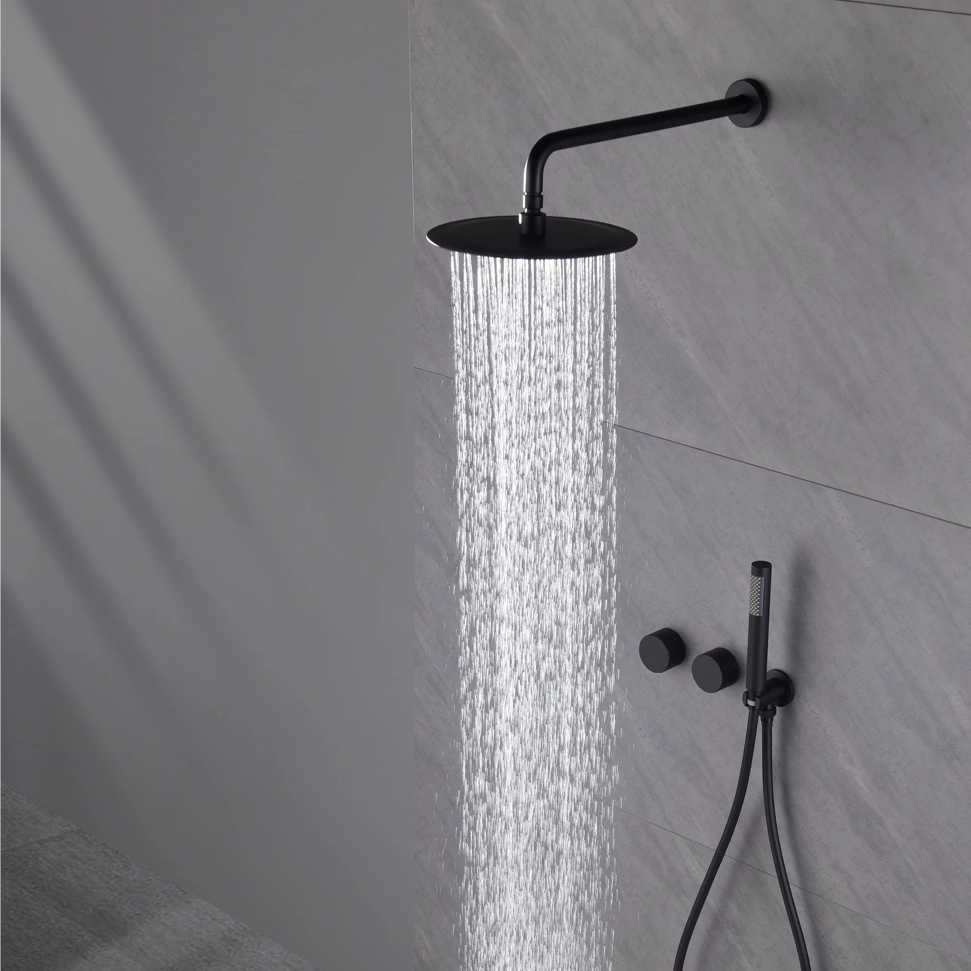 Luxury gun gray brass bathroom shower system concealed design dual handle cold and hot dual control dual function Shower Set 3