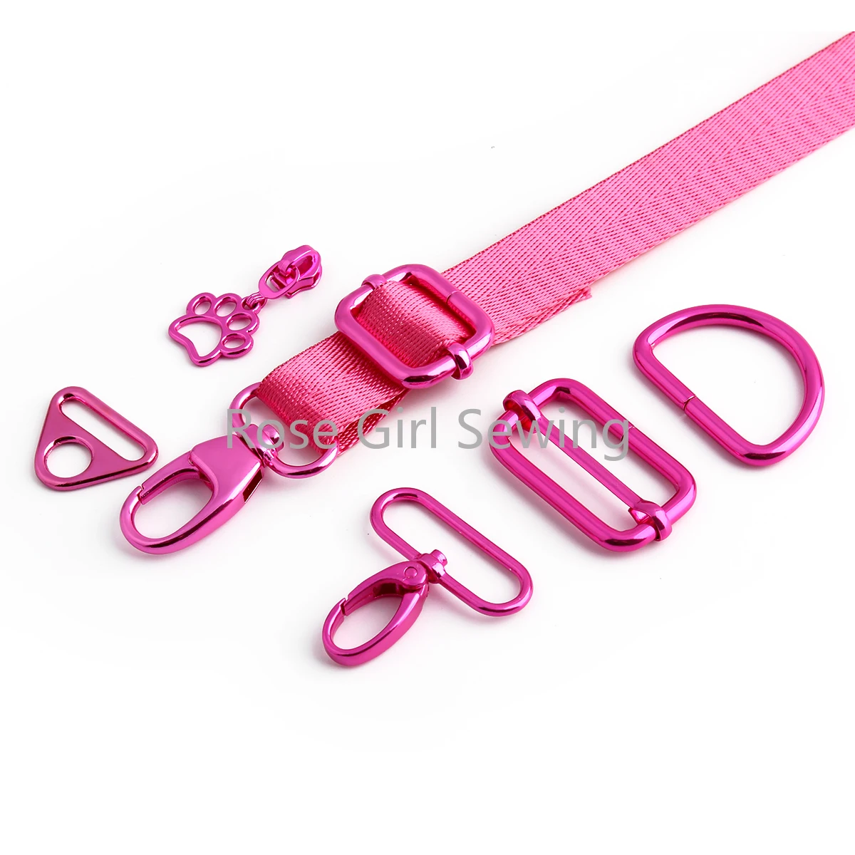 10PCS 25mm Size5 Pink Webbing Ribbon Band Strap Zipper Slider For Handbag Bags Ring Pin Buckle Dog Snap Hook Rivet Accessories