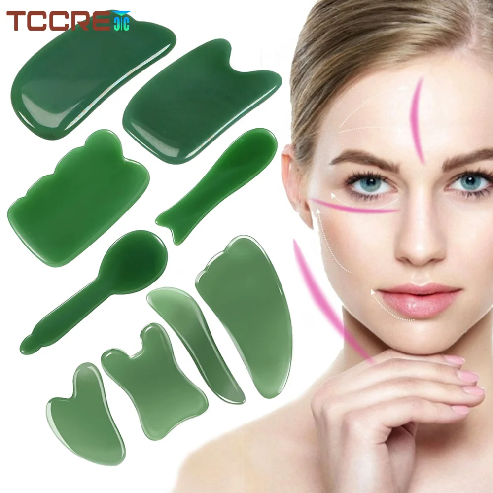 Facial Gua Sha Massage Tool Natural Jade Stone Scraping Board Face Remove Toxins,Prevents Wrinkles,Boost Radiance of Complexion