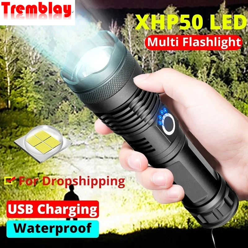 

70000LM Drop Ship Xhp50.3 Most Powerful Flashlight 5 Modes Usb Zoom Led Torch Xhp50 18650 or 26650 Battery Best Camping， Outdoor