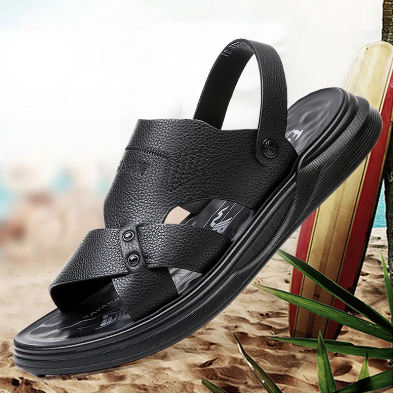 

2024 New Summer Genuine Leather Sandals Men Soft Soled Beach Casual Shoes for Men Cowhide Leather Shoes Outdoor Social Slippers