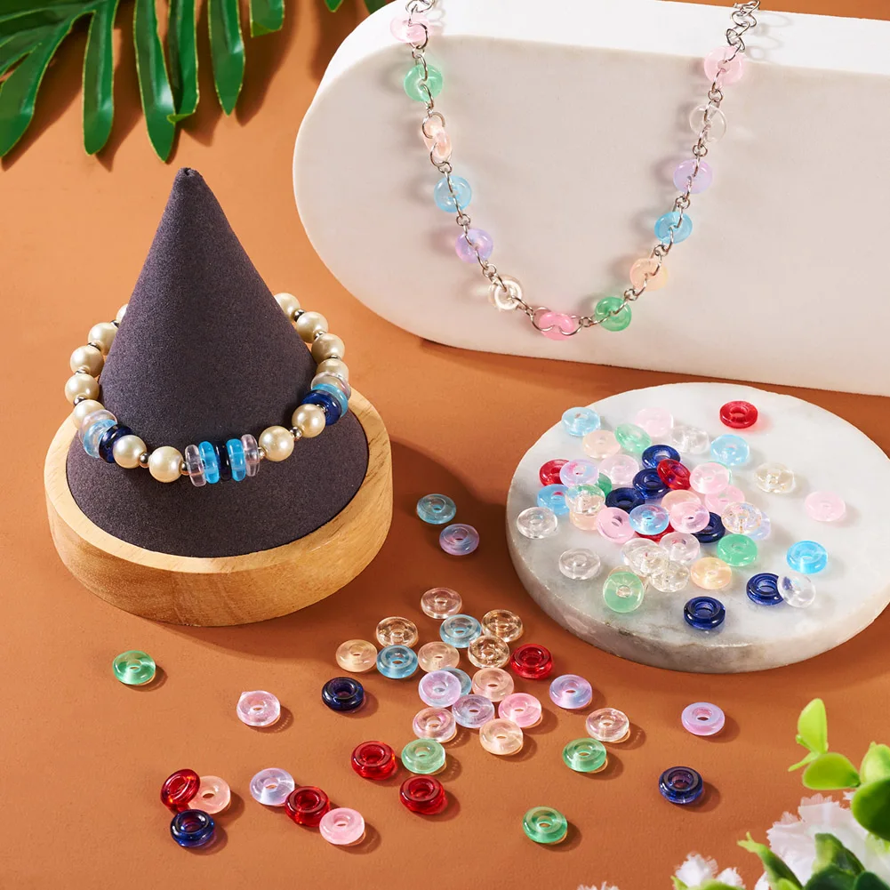 90Pcs Glass European Beads Large Hole Beads Donut Loose Spacer Beads for Jewelry Making DIY Bracelet Necklace Hairpin Earrings