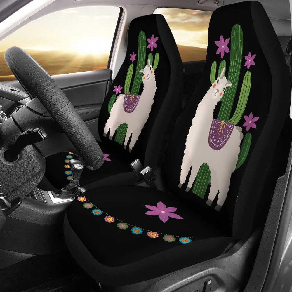 

Alpaca Car Seat Covers Boho Hippie Style Cactus and Flowers Desert Mot,Pack of 2 Universal Front Seat Protective Cover