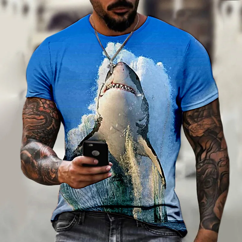 Shark-3d-Pattern-Print-Men-s-Short-Sleeve-Comfy-T-shirt-Graphic-Tee-Men ...