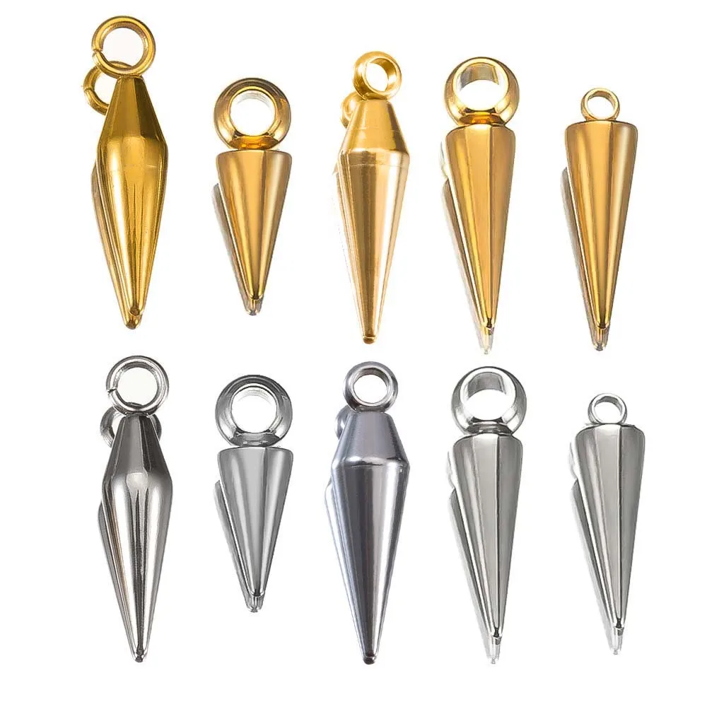 10PCS Edelstahl Kegel Kugel Choker Charms Spike Perlen Anhänger für Frauen Mann Hoop Ohrring Halskette Schmuck Machen Liefert – Detail 2