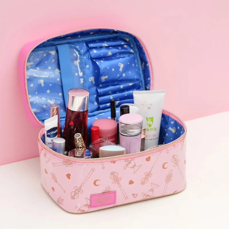 Makeup Bag Moon Action Figure Women PU Leather Makeup bag Multifunction Ladies Wash Toiletry Travel Cosmetic Organizer Storage