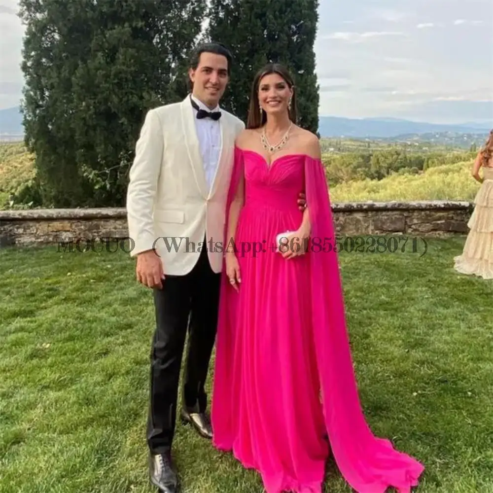 

Cape Sleeve Prom Dress 2023 Rose Pink A-line فستان سهرة Sexy Off Shoulder Party Dresses Floor Lenght Vestido De Noche