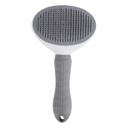 Pet Grooming Brush with Easy Clean Feature - Dog Massage Comb for Effective Detangling and Hair Removal (Gray)