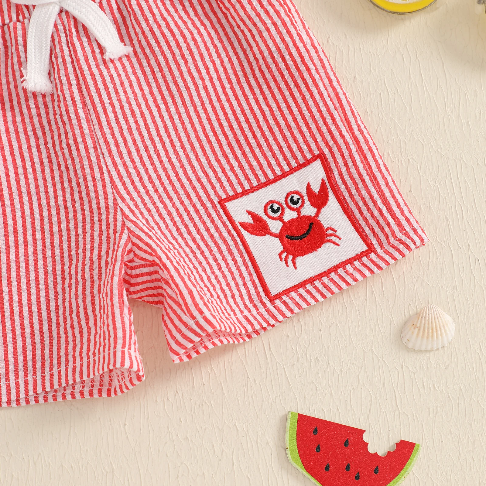 Toddler Boys Shorts Casual Summer Stripe Embroidery Elastic Waist Short Pants Fashion Shorts Children Linen Short Trousers