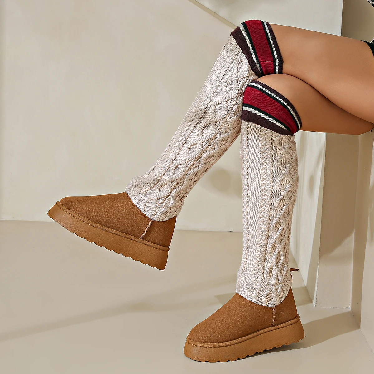 Women Boots 2024 New Fashion Mixed Knitting Socks Boots Height Increasing Thick Sole Winter Shoes for Women Leisure Snow Boots