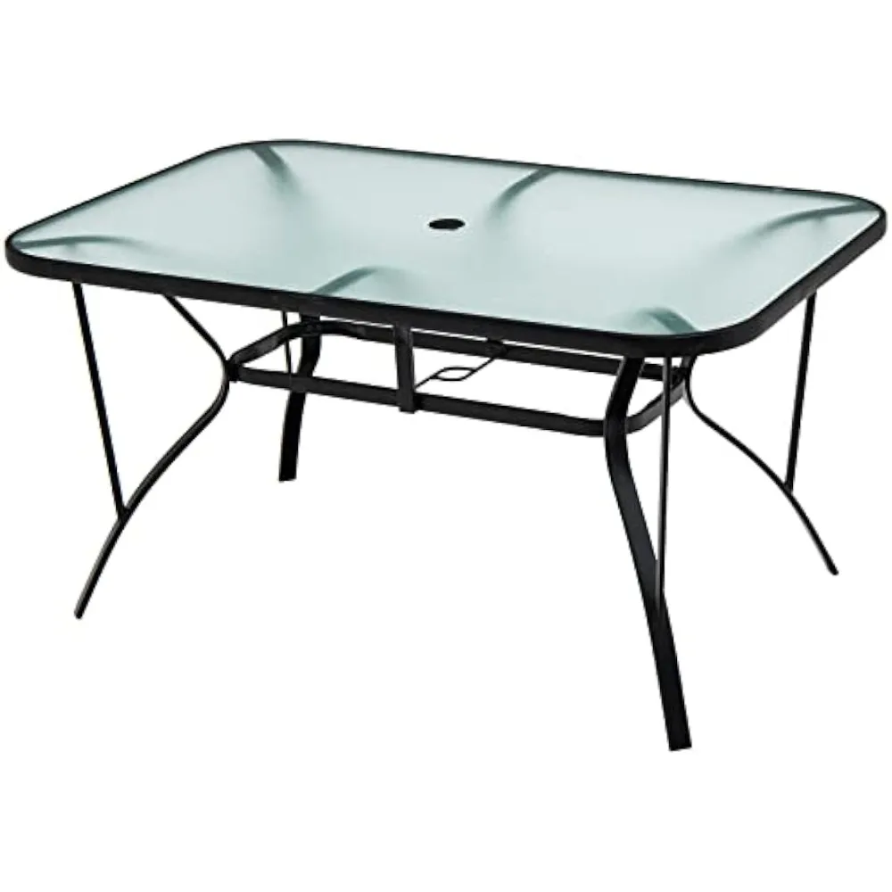 

Patio Dining Table for 6, 55 Inches Rectangle Table with 1.5” Umbrella Hole, Tempered Glass Tabletop, Solid Steel Frame