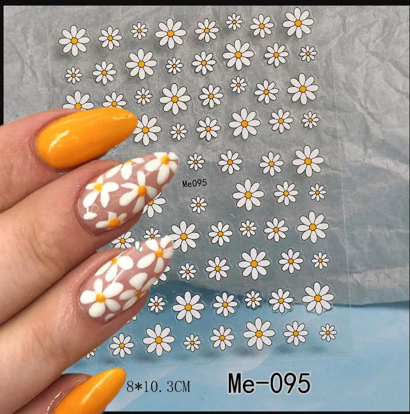 Nail Art flor Margarita pegatinas en relieve deslizadores de uñas calcomanías Margarita flores blancas pétalos flores pegamento trasero decoración de uñas