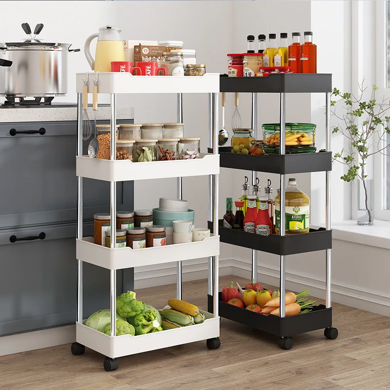 

3/4tier Durable Rolling Trolley Multi-storey Cart Storage Shelf Movable Gap Storage Rack Kitchen Bathroom Slim Slide Organizer