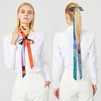 New Fashion Brand Scarf Women Hair Scarf Female Belt Design Skinny Bag Scarves For Ladies Silk Scarf Tie Bag Ribbons