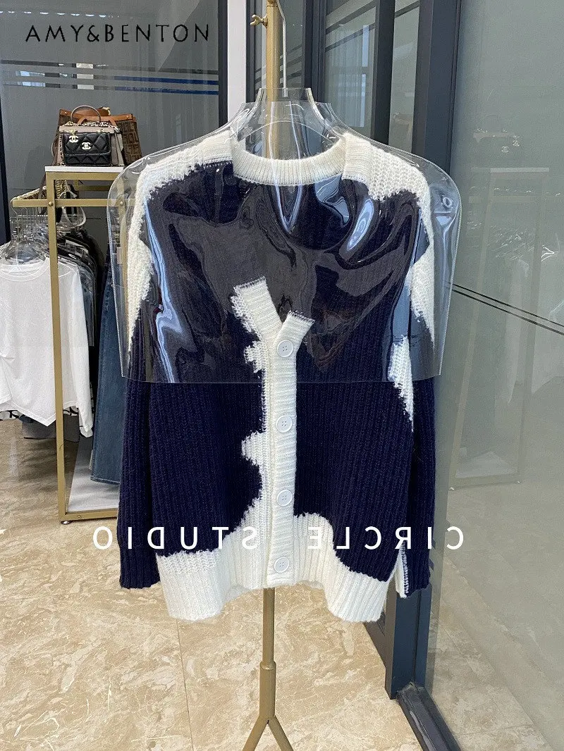 

Long Sleeve Outer Wear Irregular Fluffy Mohair Wool Knitted Cardigan Elegant Fashion Loose V-neck Sweater Coat for Women