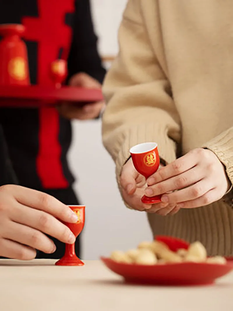 Chinese Traditional Red Wine Set, Exquisite Ceramic Gift, Cross-Cupped Wine Cup, Bar, Hotel, Coffee Decor, Wedding Celebration