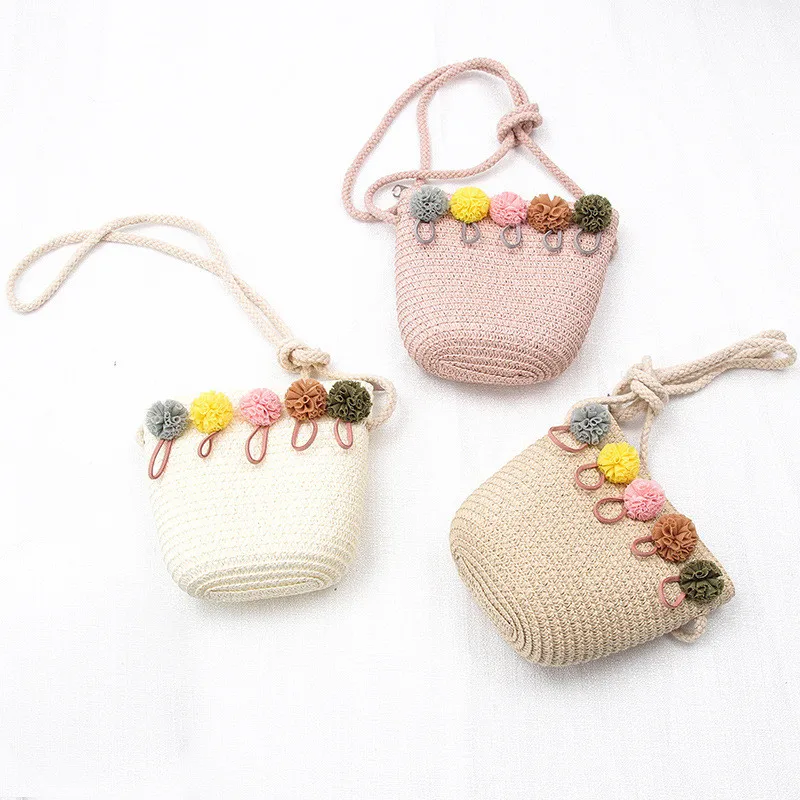 Cute Shoulder Bag for Children Kids Messenger Bags Mini Crossbody Bag Girls Summer Handbag Coin Purse Flower Straw Bag