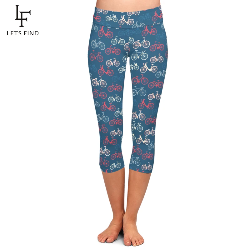 LETSFIND New Women Bicycle Print Capri Leggings Colorful Bike Leggins High Waist Quality Pants Summer