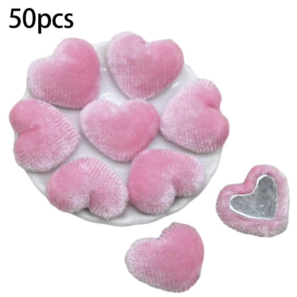 50Pcs Furry Fabric Heart Crafts Heart Earrings And Hair Accessories Costume Hair Clips Handicrafts DIY Accessories