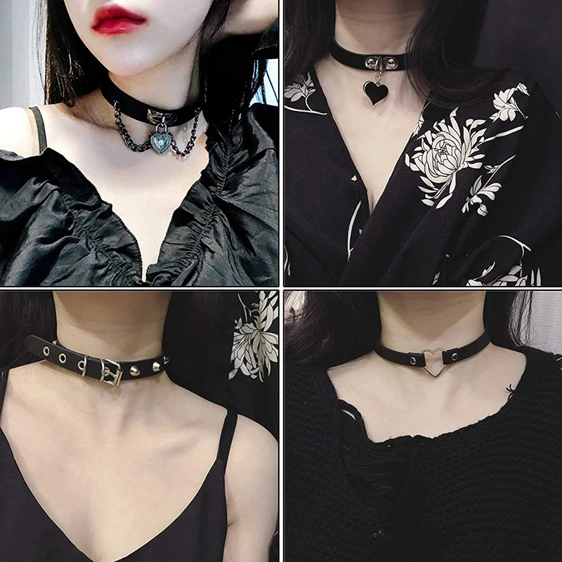 Sexy Heart Rivets Black Goth Punk Chokers Gothic Choker Cross Pendant  Necklace For Women Hip Hop