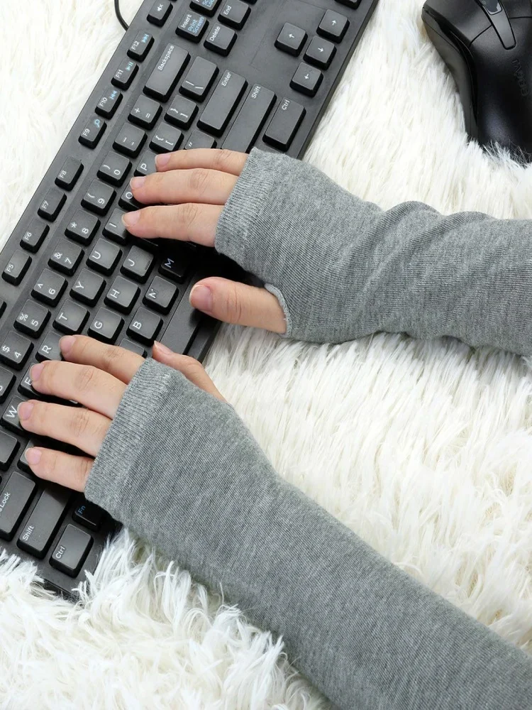 Women's Fingerless Gloves, Elastic Knitted Winter Arm Warmers Thumb Hole Gloves