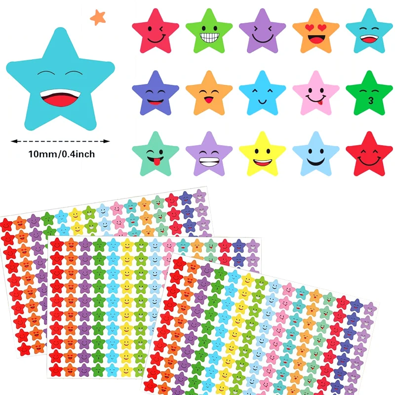 어린이용 별 스티커, 해피 페이스 학생 보상 차트, 행동 라벨, 스마일 스티커, DIY 공예, 학교 사무용품, 750-3000 개