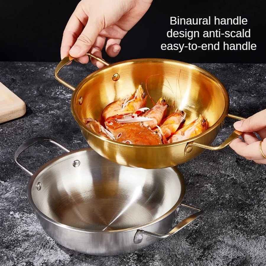 Korean style spiral covered soup pot, stainless steel instant noodle pot, golden hot double ear small pot soup pot milk