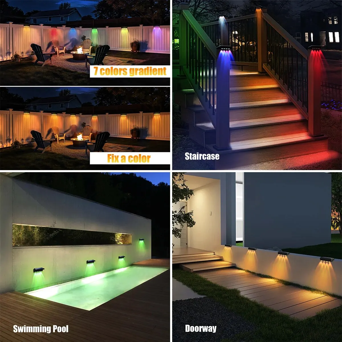 Solar Fence Lights Outdoor Waterproof RGB Color Changing/Warm White LED Solar Step Lights Outdoor Wall Lights IP65 Waterproof images - 6