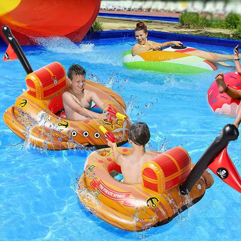 

Inflatable Pirate Ship Seat Ring, Children'S Water Play Toys, Water Sprinkler Swimming Sunshade, Inflatable Camouflage Tank