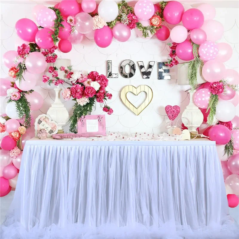 Chic Table Skirt with Tutu Mesh Layers for Wedding Ceremony Party Sweetheart Table Decoration Mesh Tablecloth