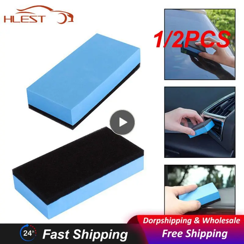 

1/2PCS Car Ceramic Coating Applicator Glass Wax Coat Applicator Pads Sponges Automobile Blue Square Sponge And Cloth