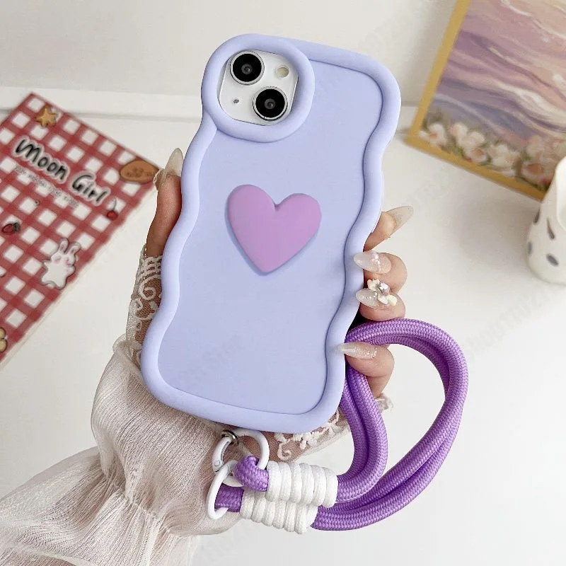Wavy Love Heart Silicone Case with Wrist Strap