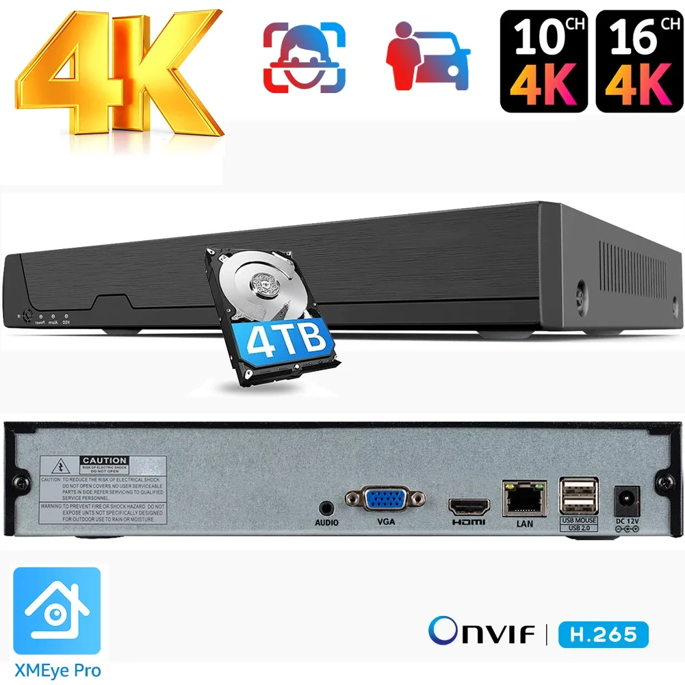 

4K 16CH NVR H.265 Onvif Network Video Recorder for IP Camera (1080P/3MP/4MP/5MP/8MP) XMeye NVR Face Detect P2P Cloud CCTV Record