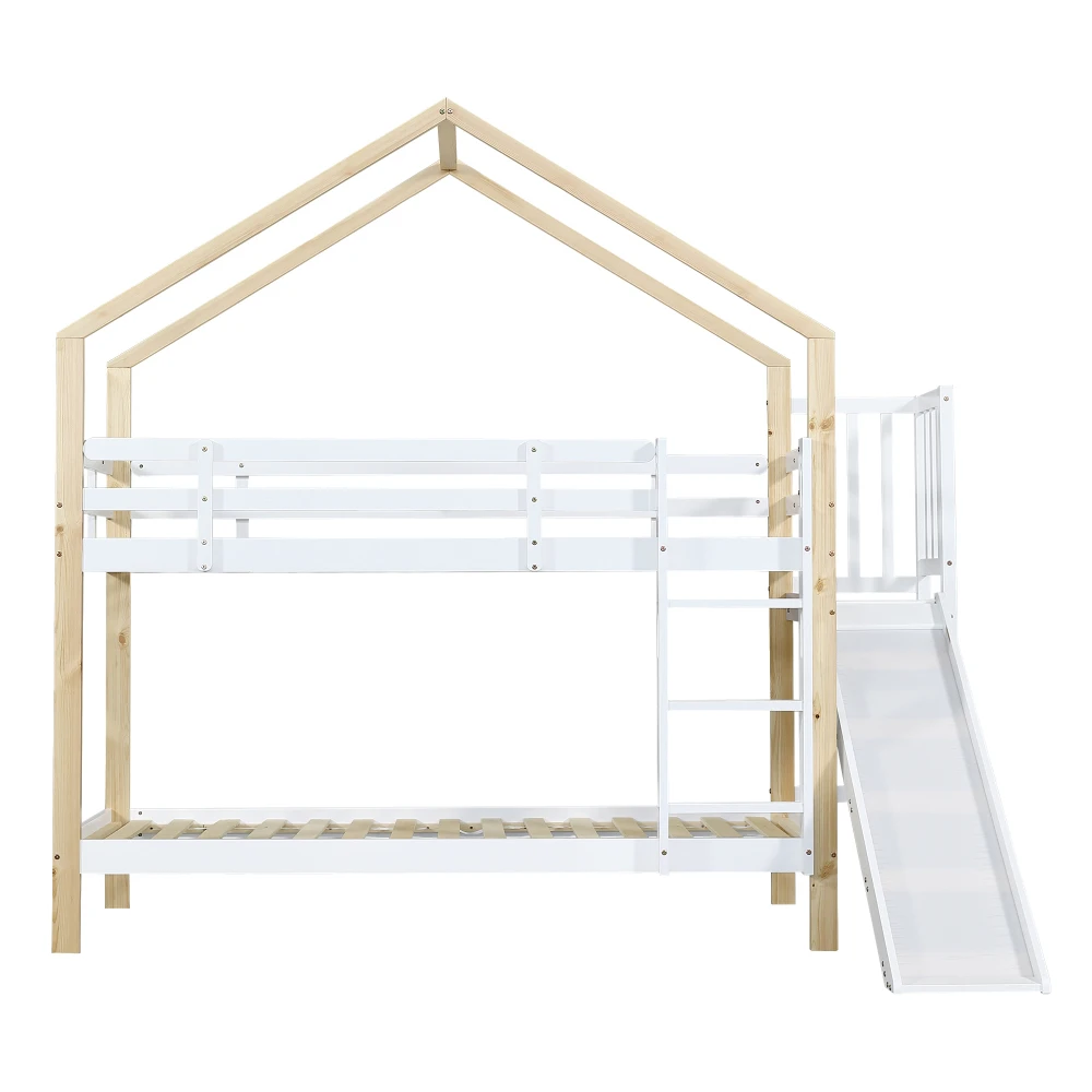 90x200cm Etagenbett mit Rutsche und dreistufiger Winkelrolltreppe, Bett mit Sturzschutz, Kinderbett, Bettrahmen aus Massivholz – Detail 18